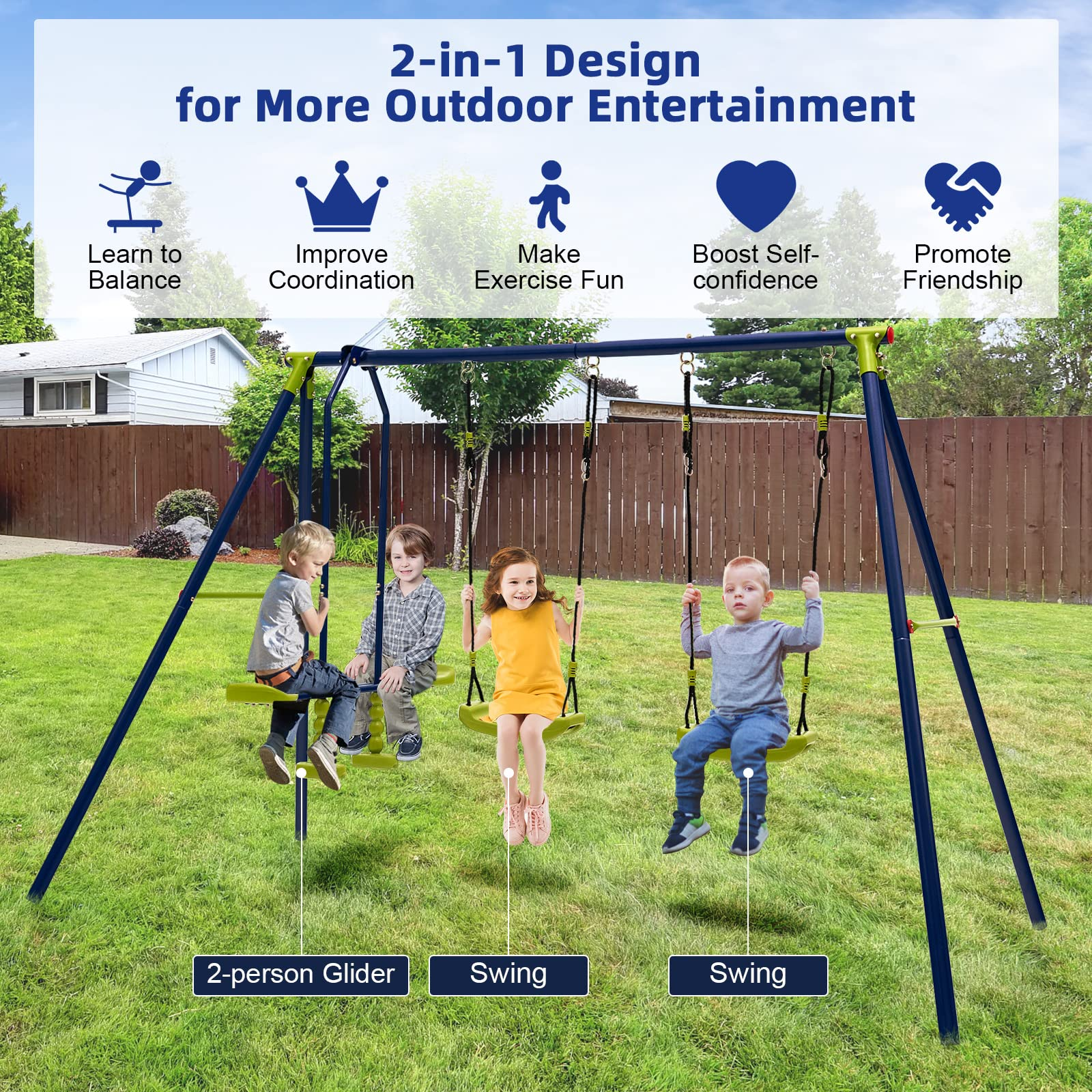 Costzon 440 lbs Swing Set for Backyard, 2-in-1 Heavy Duty Extra Large Metal Swing Frame