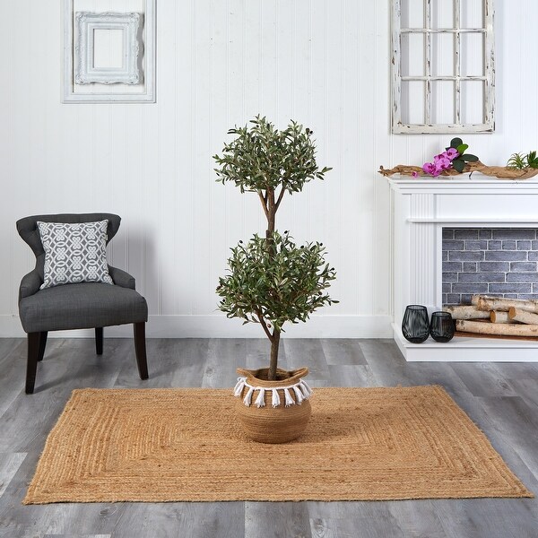 4.5' Artificial Olive Double Topiary 5' Artificial Bougainvillea Tree with Cotton Basket