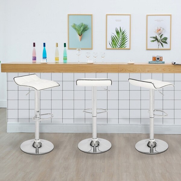 PU Leather Adjustable Low Back Bar Stools White (Set of 2)