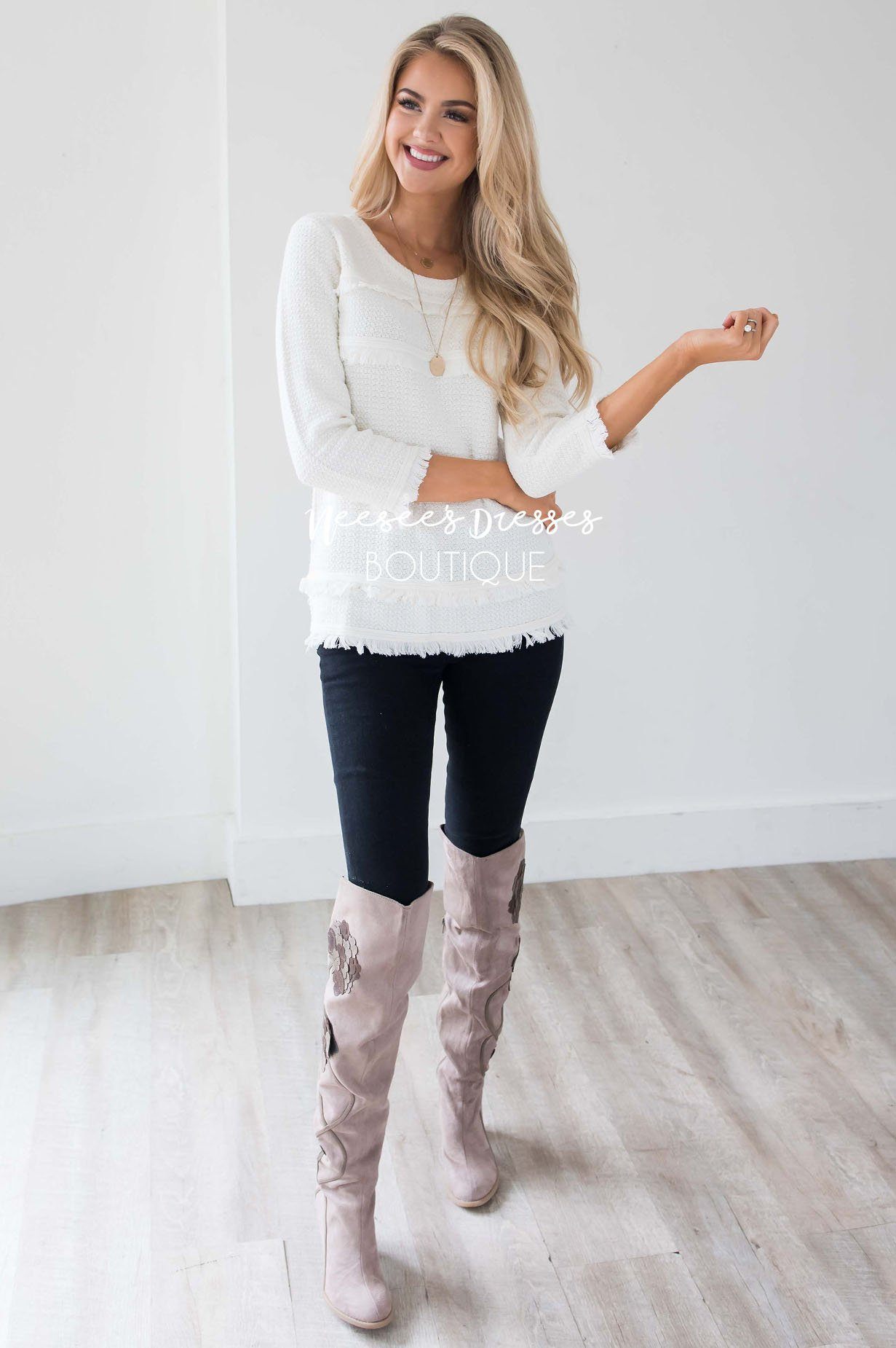 Ivory Fringe Trim Sweater