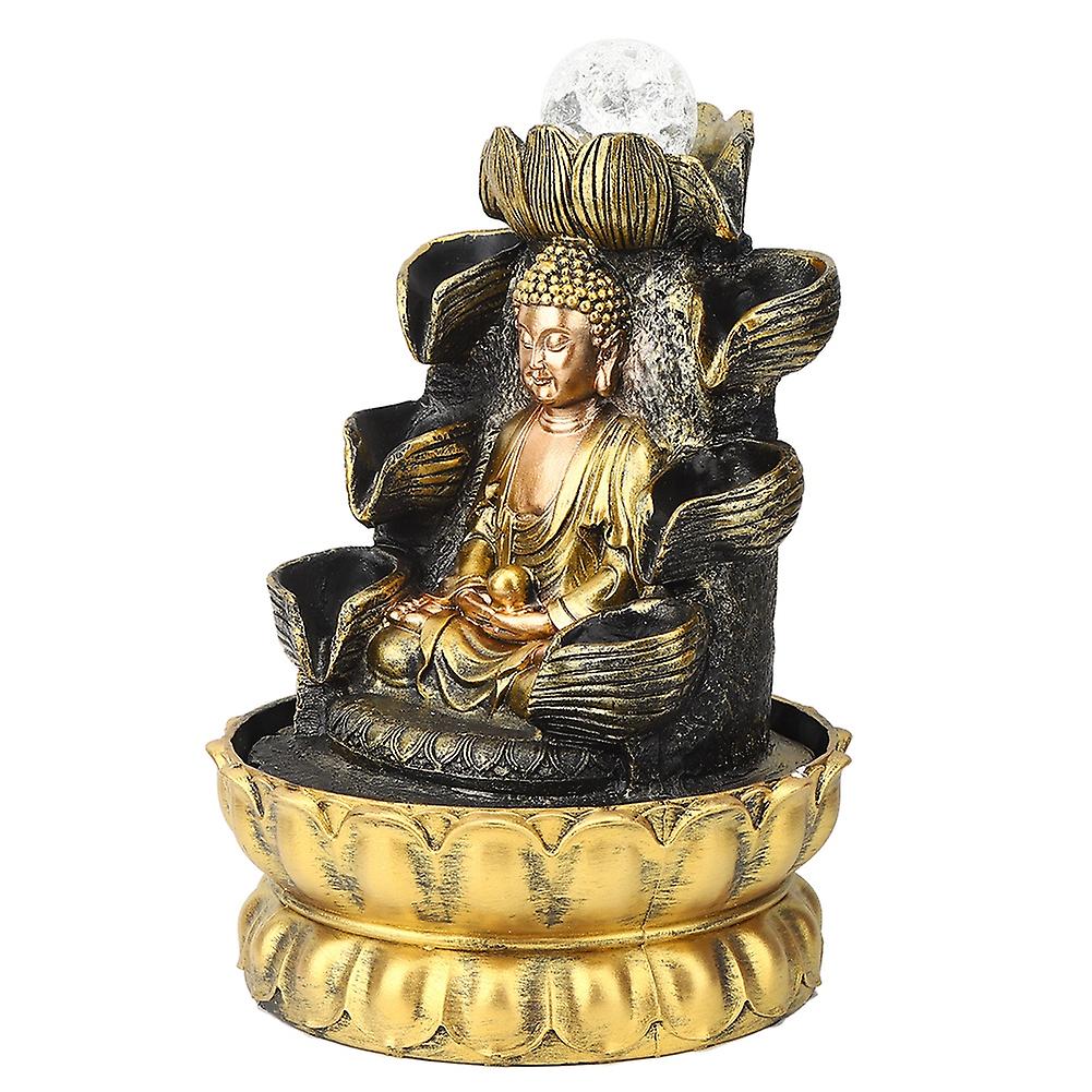 Desktop Fountain Decoration Buddha Flowing Water Ornament with Light and Ball Decor for Home(US Plug 110V)