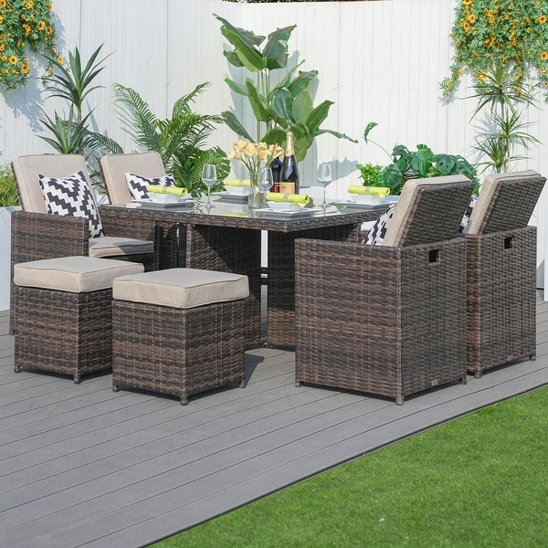 9piece Outdoor Dining Table Set with Cushions