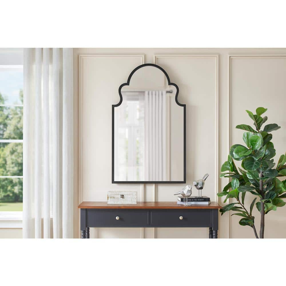 Home Decorators Collection Medium Traditional Arched Black Framed Mirror (26 in. W x 42 in. H) L155129XX