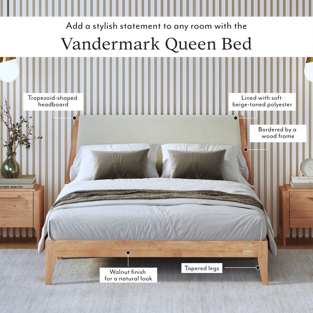 Oliver Beige and Walnut Wood Queen Platform Bed Frame