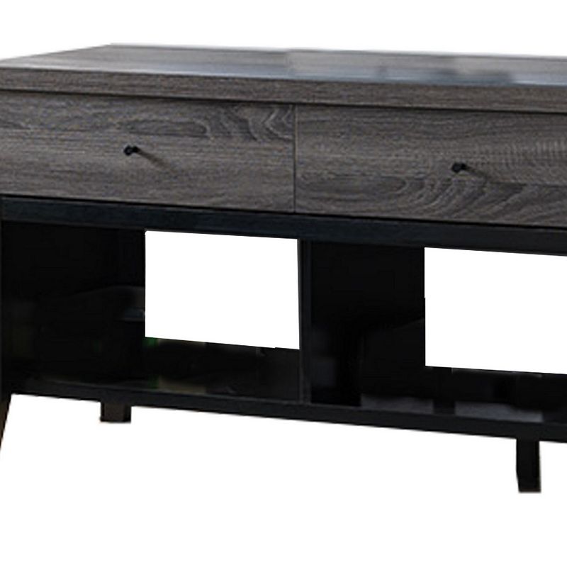 Wooden Frame TV Stand with 3 Drawers and 3 Open Compartments，Gray and Black