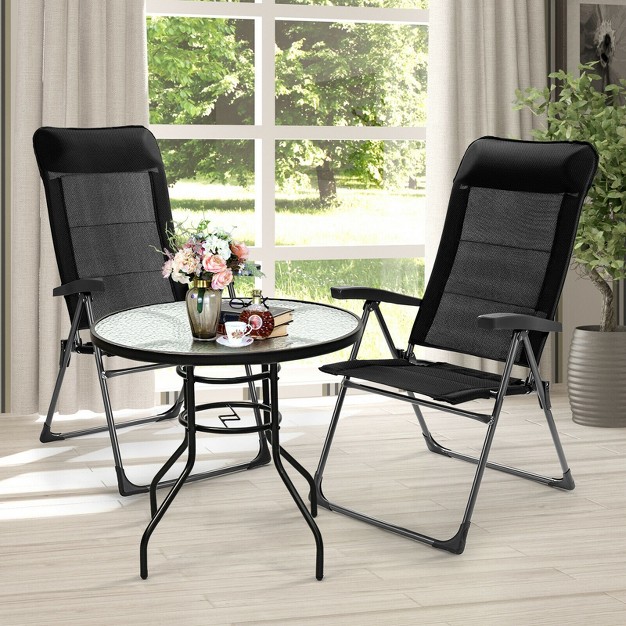 Tangkula 2pcs Outdoor Patio Folding Dining Chairs With Reclining Backrest And Headrest Black