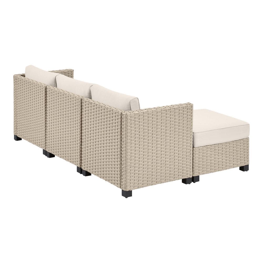 StyleWell Sandpiper Beige Stationary 4-Piece Wicker Patio Sectional Seating Set with Almond Tan Cushions DE22869707172