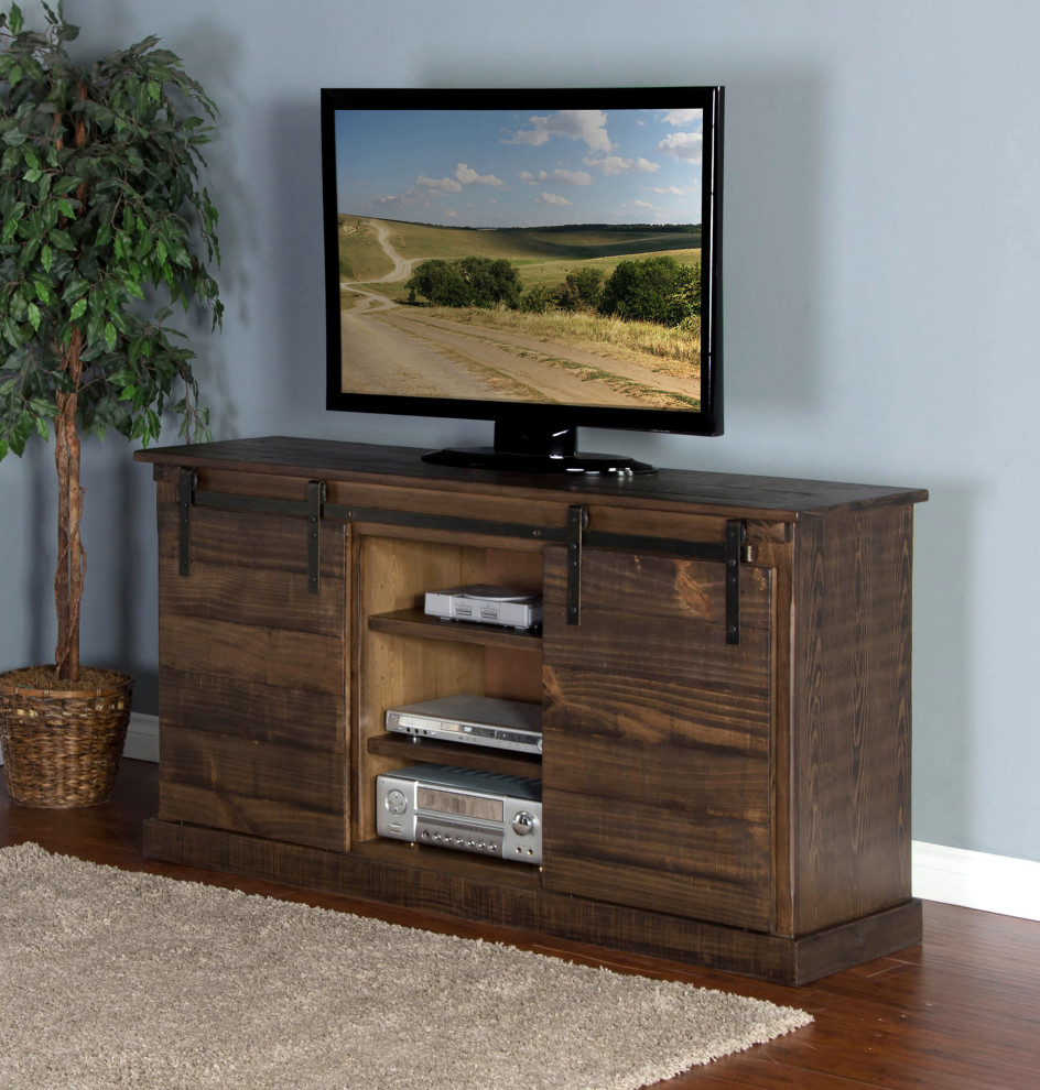 65 quotTV Stand Media Console Sliding Barn Doors Distressed Black Modern   Transitional   Entertainment Centers And Tv Stands   by Sideboards and Things  Houzz