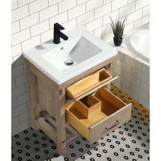 Ari Kitchen and Bath Marina 24 in W x 18 in D x 34.5 H Bath Vanity in Weathered Fir with Ceramic Vanity Top in White with White Basin AKB-MARINA-24WF