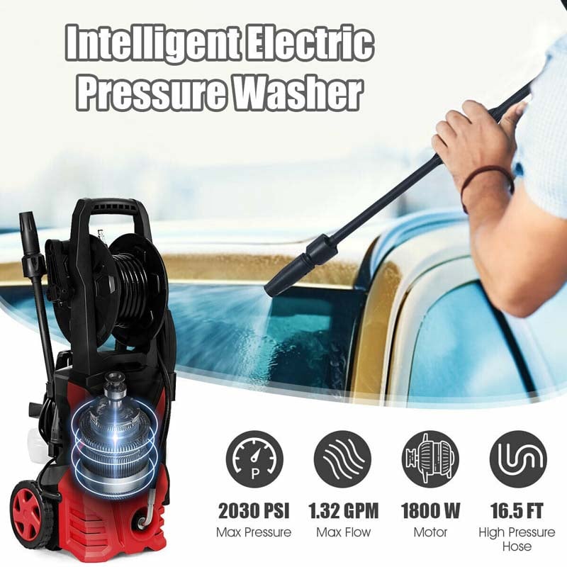 2030PSI Electric Pressure Washer, 1800W 1.32 GPM Portable Electric Power Washer with Hose Reel