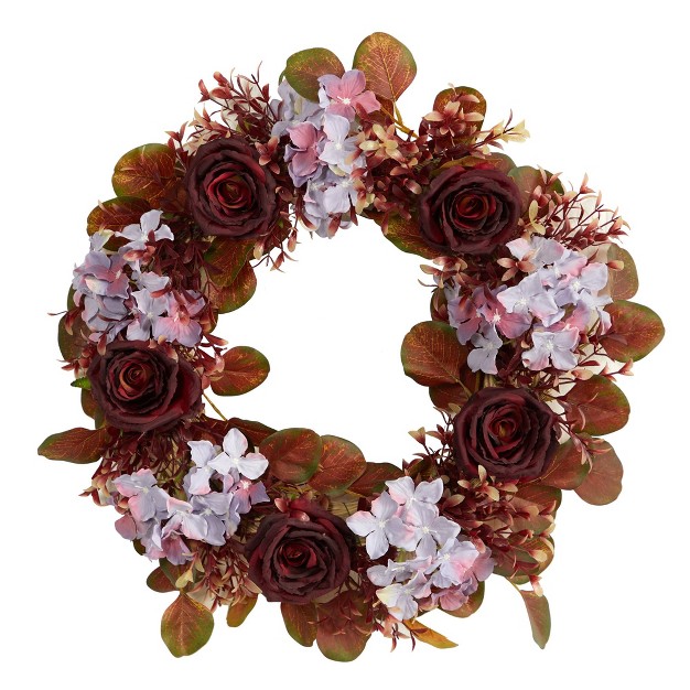 Nearly Natural 22 Fall Hydrangea And Rose Autumn Artificial Wreath