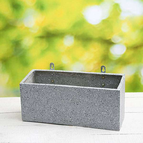 15 inch (38 cm) SML-010 Stone Finish Wall Mounted Rectangle Fiberglass Planter (Grey)