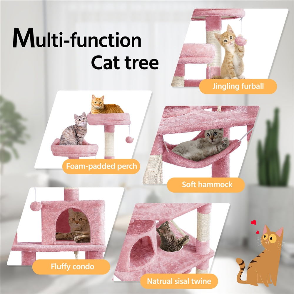 SMILE MART 62.2" Double Condos Cat Tree and Scratching Post Tower, Pink