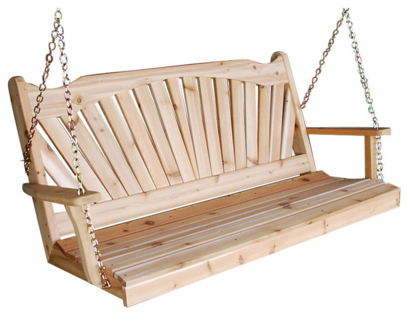 Cedar Fanback Porch Swing   Craftsman   Porch Swings   by Furniture Barn USA  Houzz