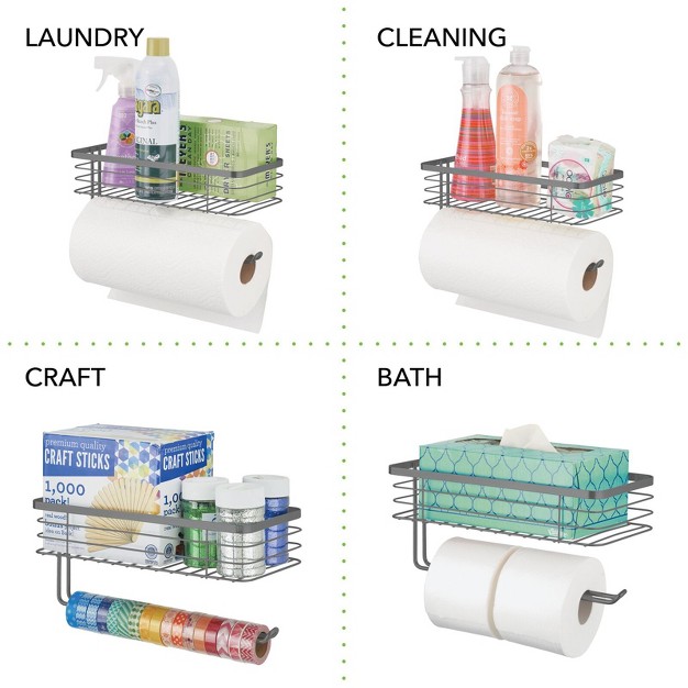 Mdesign Steel Horizontal Wall Mounted Paper Towel Holder With Basket
