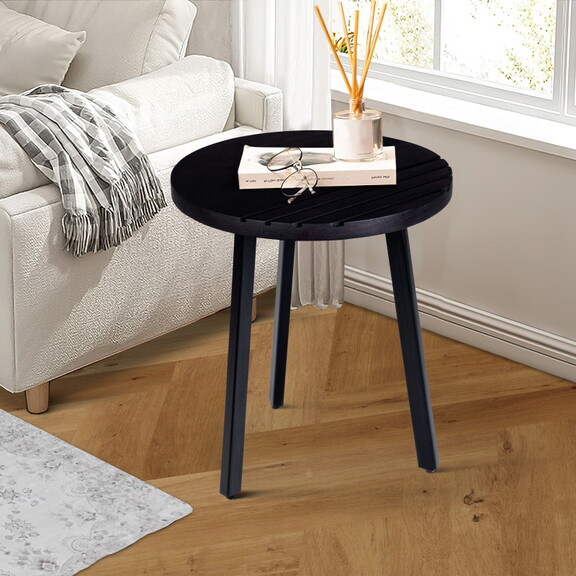 18 inch Round Mango Wood Side End Table  Grooved D...