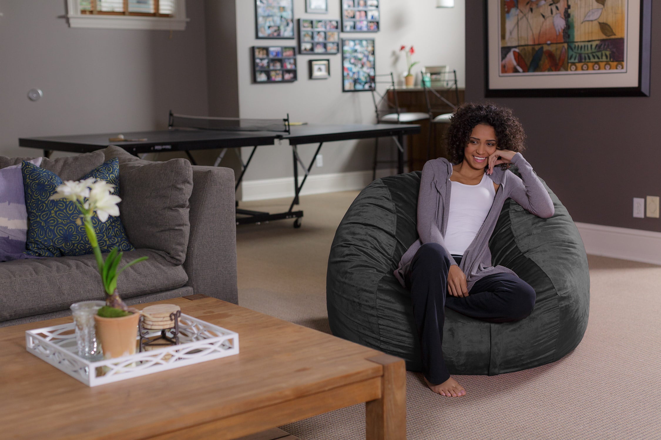 Sofa Sack Bean Bag Chair, Memory Foam Lounger with Microsuede Cover, Kids, Adults, 4 ft, Charcoal