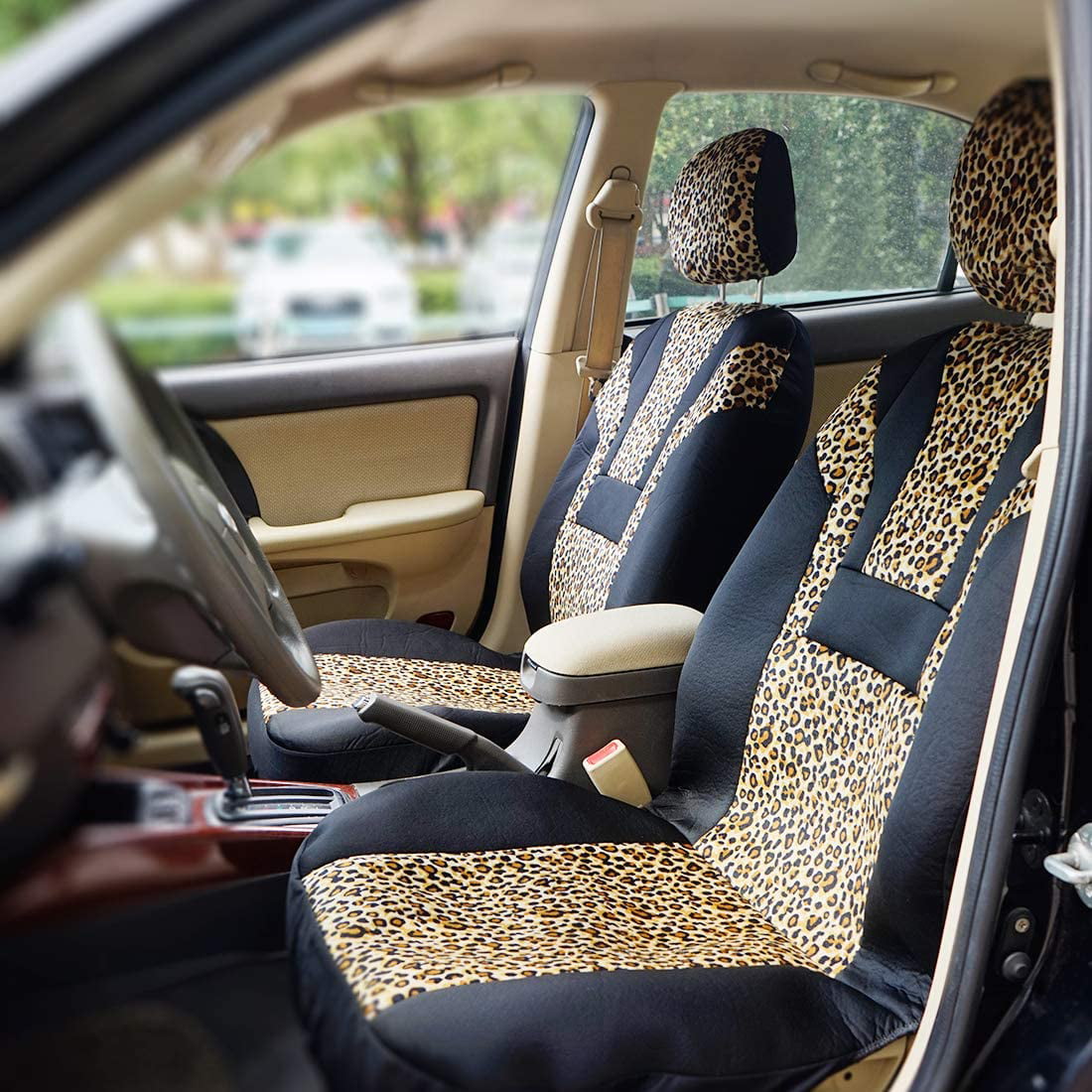 INFANZIA Leopard Car Seat Covers - Cheetah Pattern Integrated Auto Seat Cover Car Protector Interior Accessories， Airbag Compatible， Universal Fits for Cars， SUV， Truck