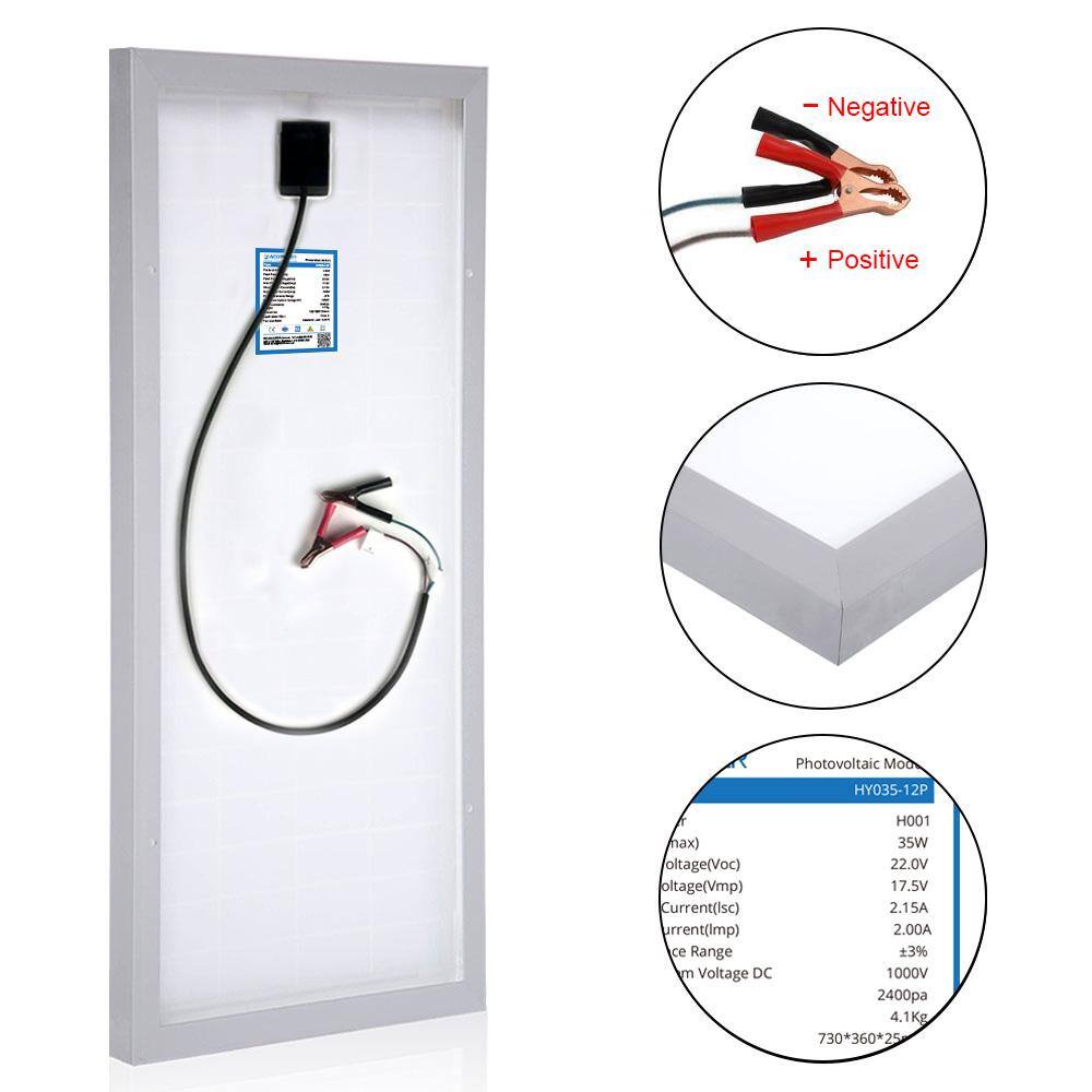 ACOPower 35 -Watt 12-Volt Poly Solar Panel Compatible with Portable Chest Fridge Freezer Cooler HY035-12P