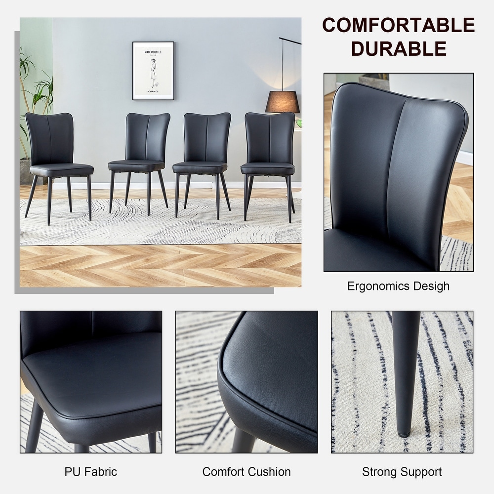 Modern dining chairs. 4 piece set of light gray PU seats with black metal legs. Suitable for restaurants  living rooms