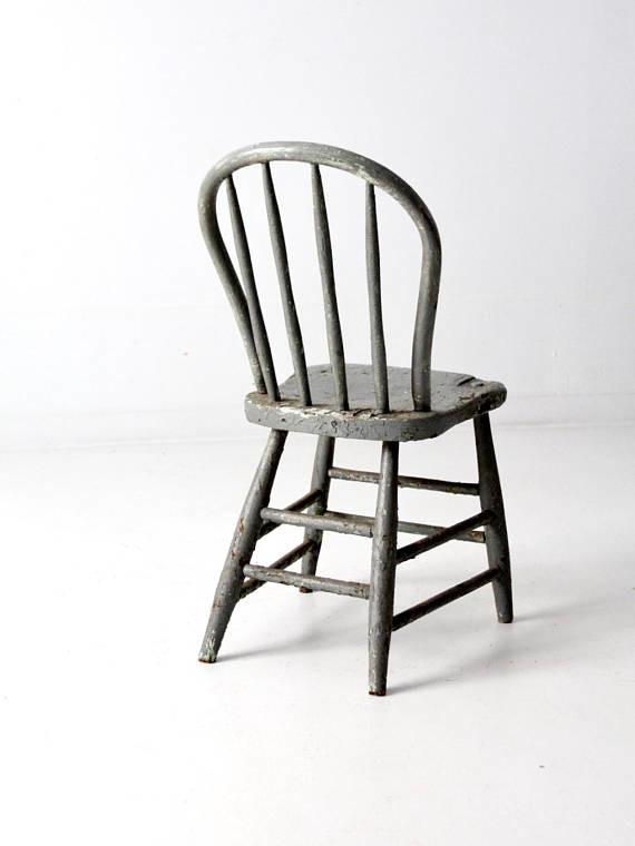 Consigned  Antique Primitive Gray Spindle Chair   Dining Chairs   by 86 Vintage  Houzz