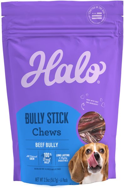 Halo Bully Sticks Dog Treats， 6 count