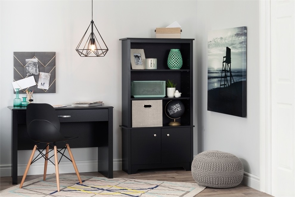 South Shore Vito 3 Shelf Bookcase With Doors  Pure Black   Transitional   Bookcases   by Homesquare  Houzz