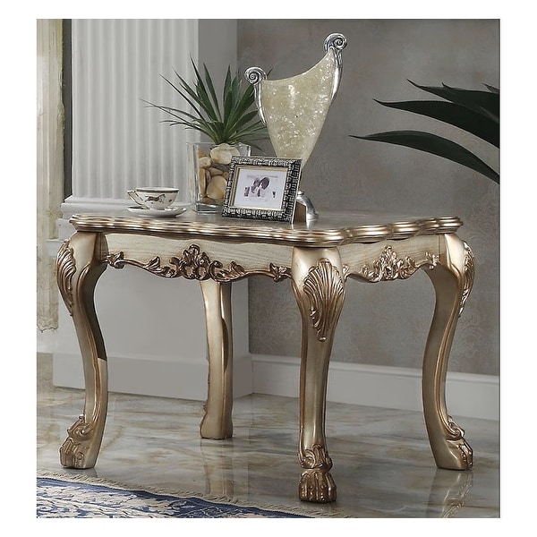 Square Wood End Table with Claw Legs in Gold Patina and Bone Finish