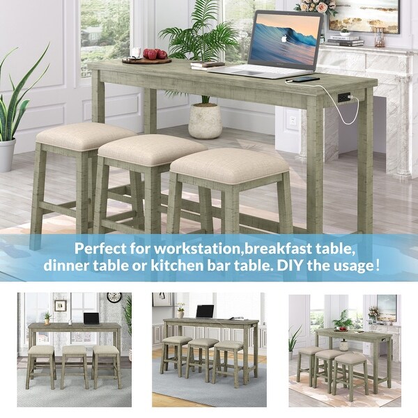 4 piece counter height bar table cover socket and fabric stools， country bar dining set