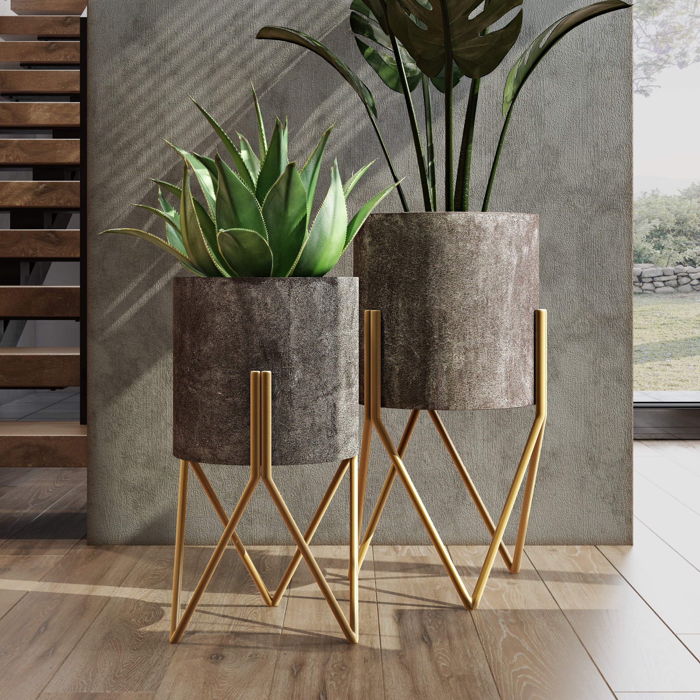 Jarvis Mid Century Modern Metal Planters (Set of 2)