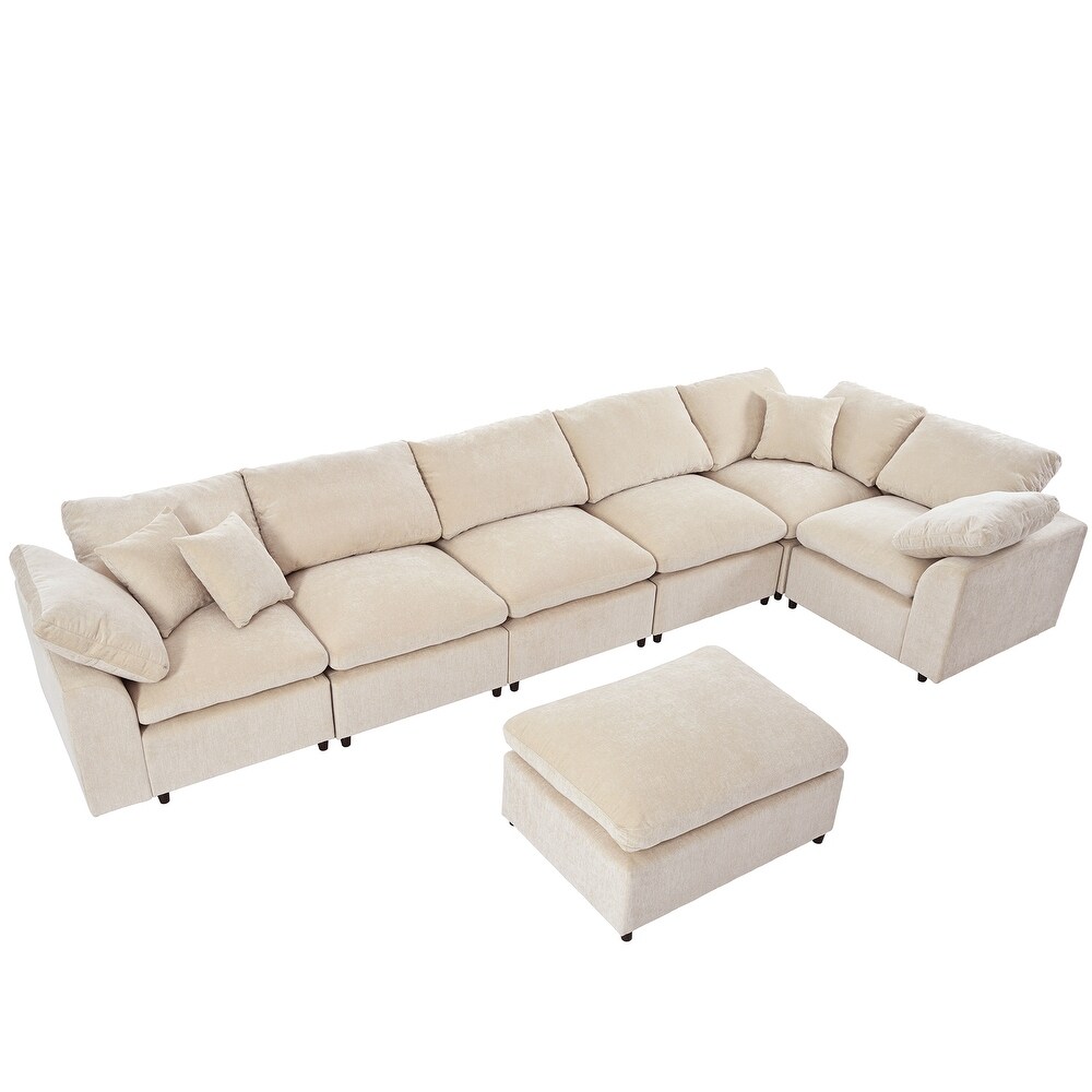 Oversized Modular Corner Sofa L Shaped Sectional Sofa w/Ottoman 7 Seat Sectional Sofa w/Removable Cushions for Livingroom