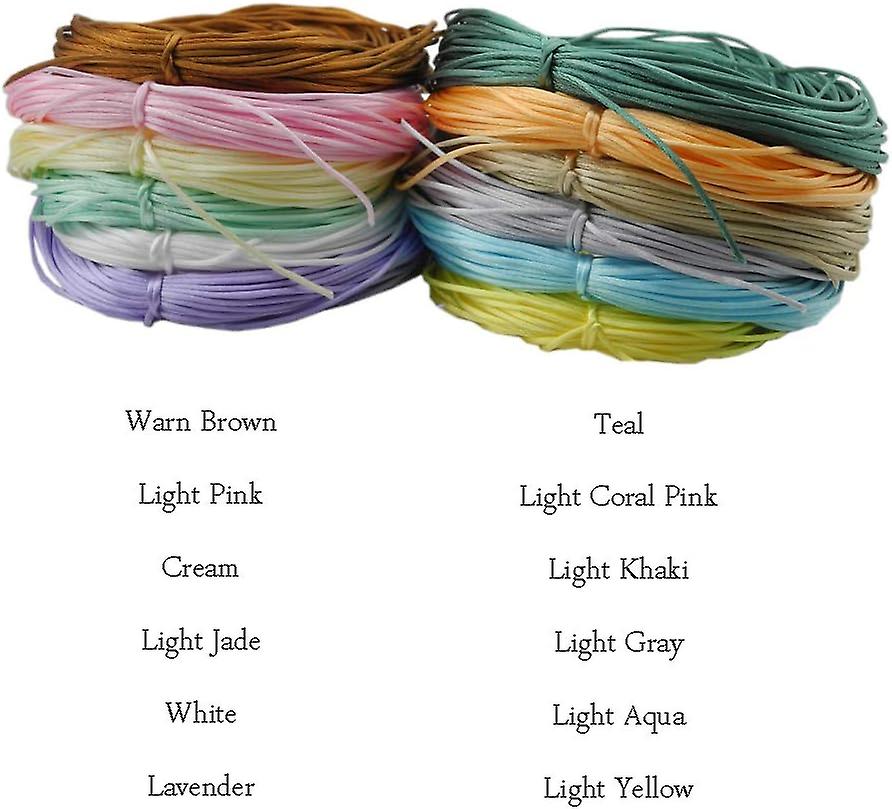 12 Colors 1.2mm Satin Cord 100% Nylon Rattail Silk Cord Chinese Knot Thread For Jewelry Making (20 Yards Each Color， Light Colors)