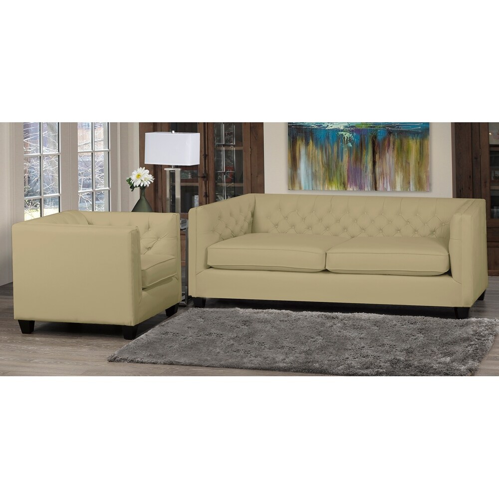 Windsor Top Grain Tufted Leather Sofa and Armchair Set