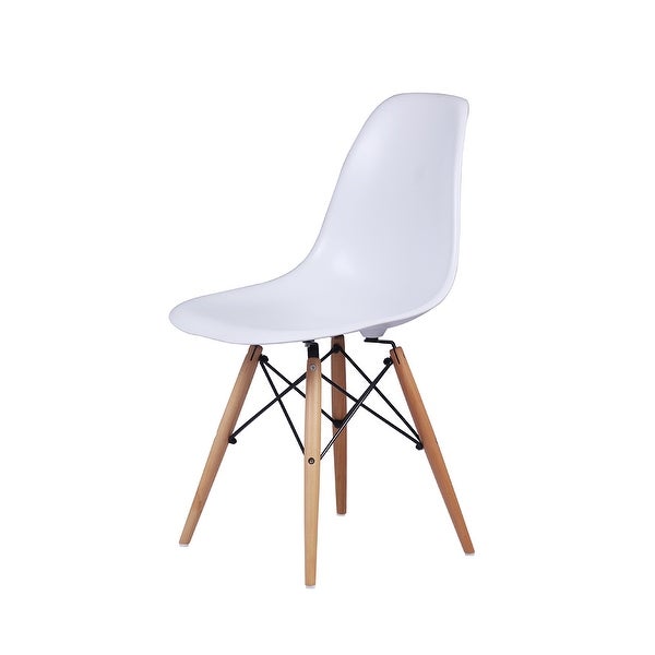 White Plastic Armless Side Dining Chair with Wood Legs-1 Pcs