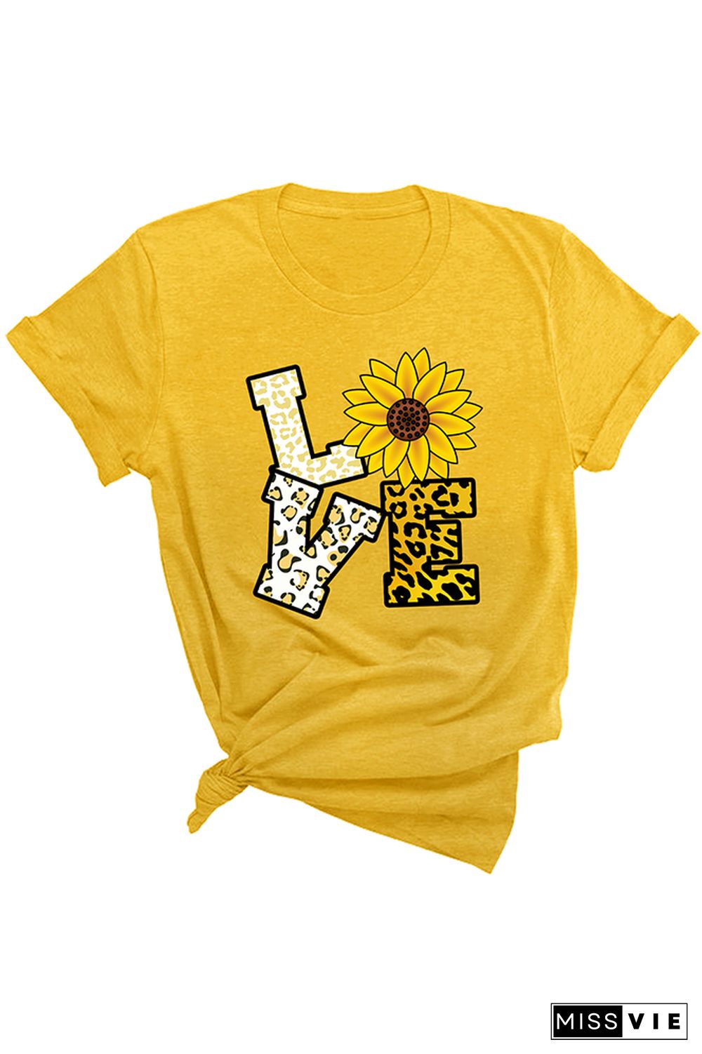 Love and Sunflower Print Graphic Tees for Women Wholesale Short Sleeve T shirts Top