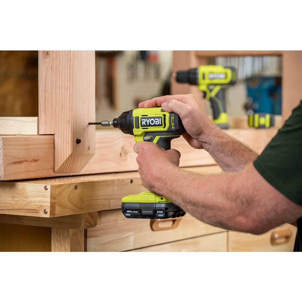 RYOBI ONE+ 18V Cordless 14 in. Impact Driver (Tool Only) with 50-Piece Impact Driving Set PCL235B-AR2039