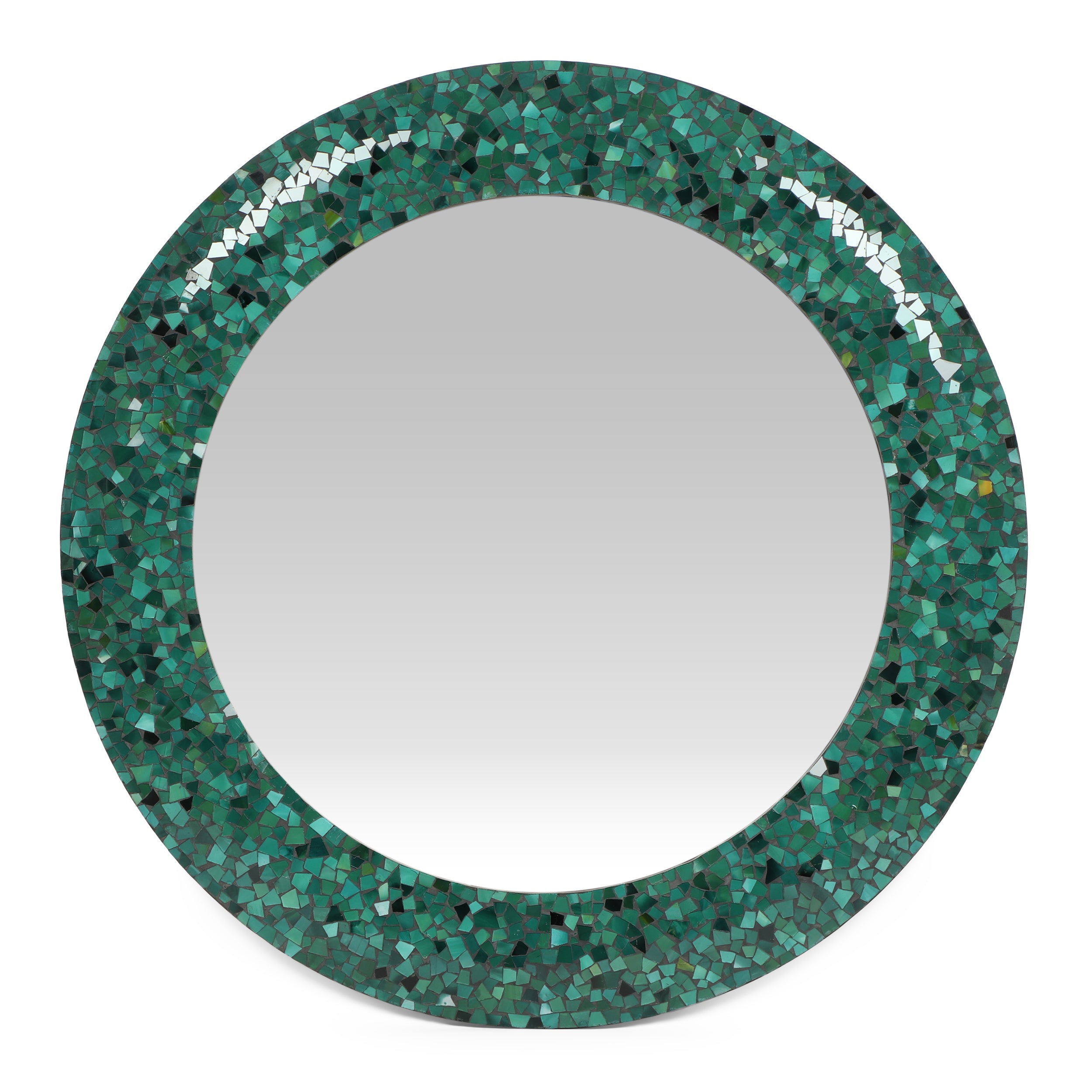 Rumley Boho Handcrafted Round Mosaic Wall Mirror, Green