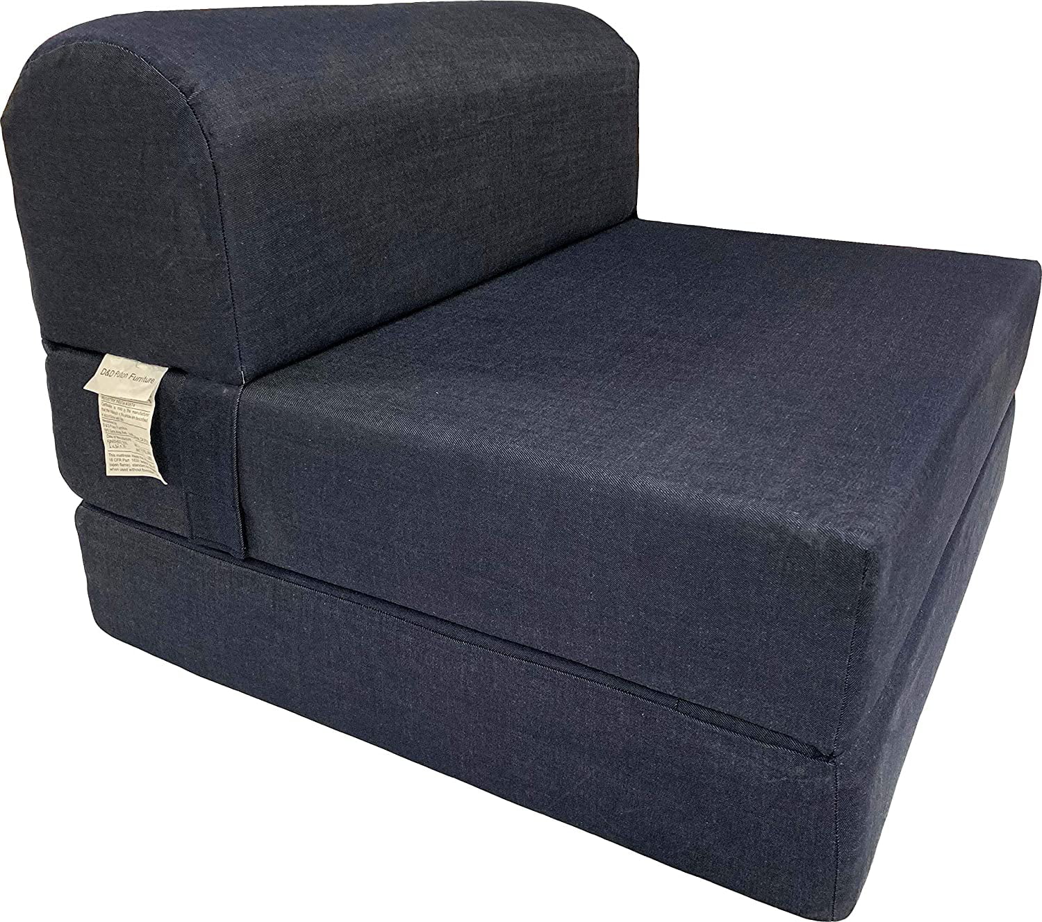 D&D Futon Furniture Denim Sleeper Chair Folding Foam Beds, Foldable Sofa Couches, 6 x 32 x 70, Foam Density 1.8