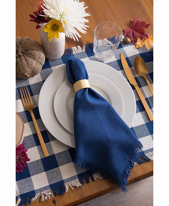 Design Imports Navy Heavyweight Check Fringed Placemat Set of 6