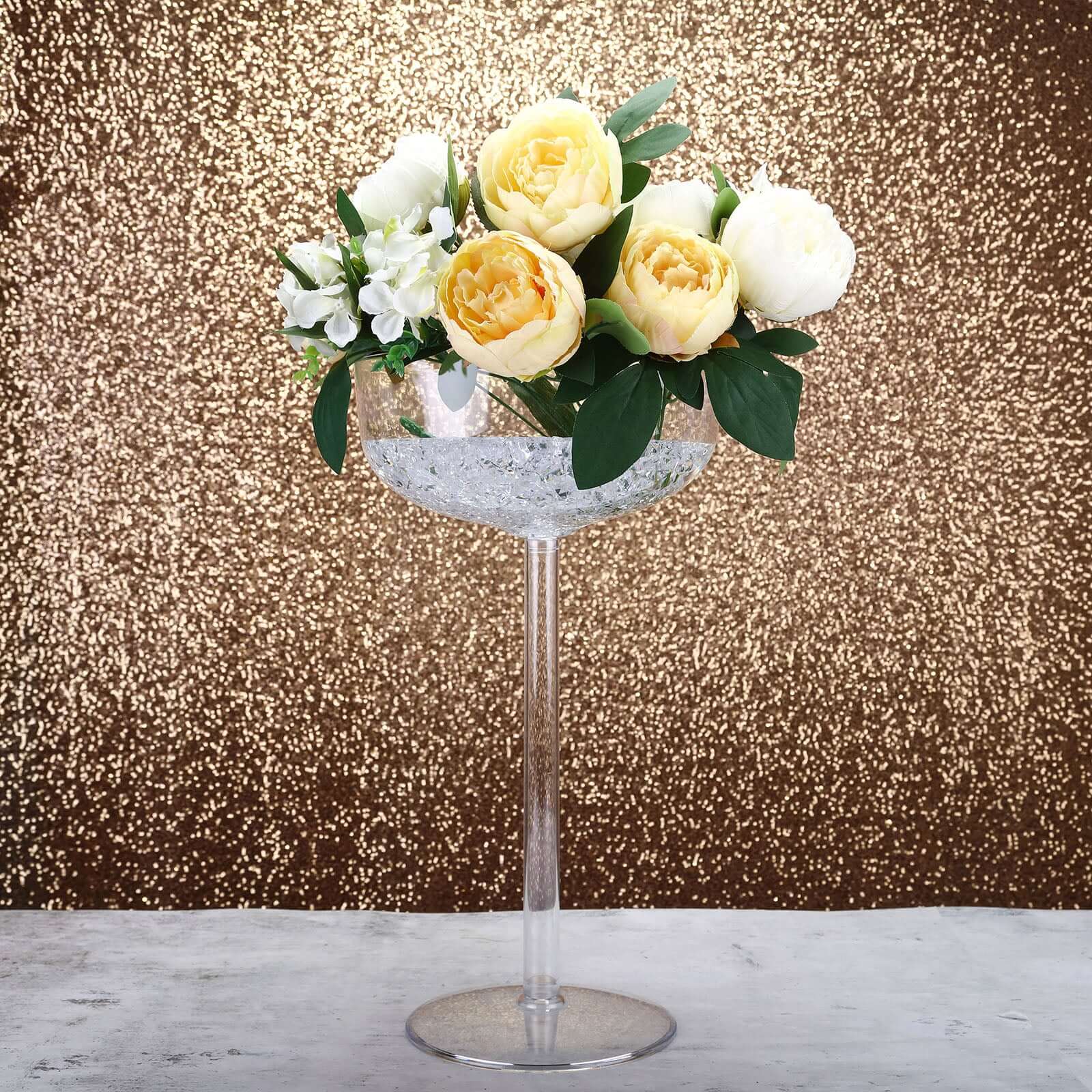 4 Pack Clear Plastic Champagne Glass Flower Vases With Fillable Stems, Wedding Centerpieces 18