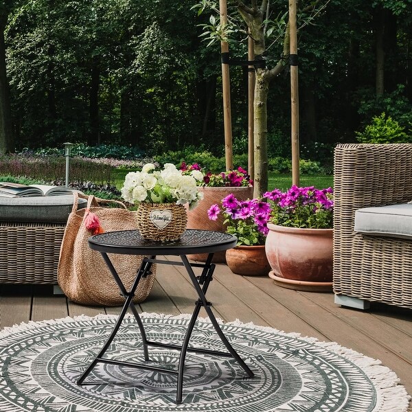 Folding Outdoor Side Tables，Anti Rust Small Patio Table Round Metal End Table