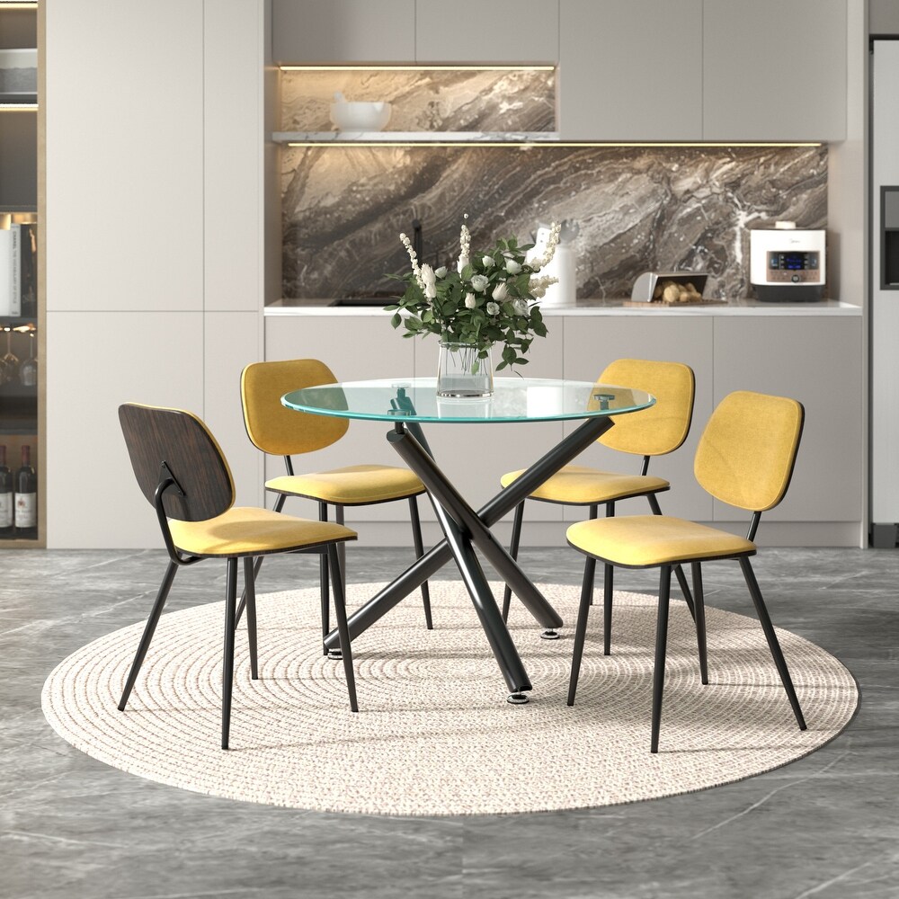 5pc Contemporary Dining Set   Black Table and Mustard Chair