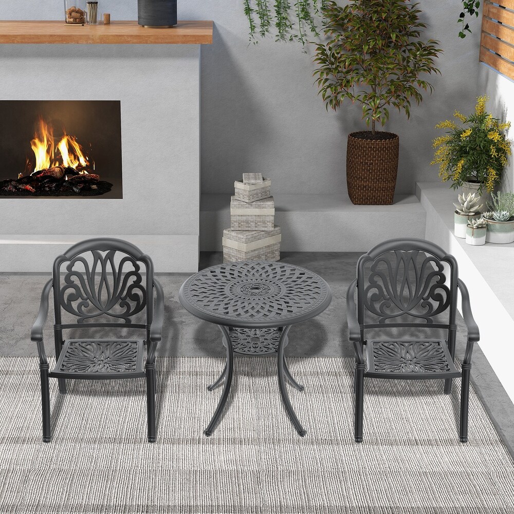 3 Piece Black Cast Aluminum Patio Furniture with Cushions In Random Colors