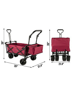 BENTISM Collapsible Wagon Cart Red, Foldable Wagon Cart Removable Canopy 601D Oxford Cloth, Collapsible Wagon Oversized Wheels, Portable Folding Wagon Adjustable Handles, Beach, Garden, Sports