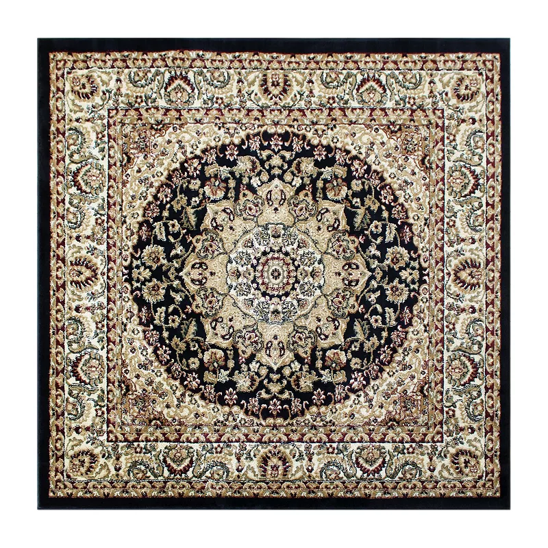 Masada Rugs Masada Rugs Bellagio Collection 7'x7' Traditional Square Area Rug in Black - Design B401