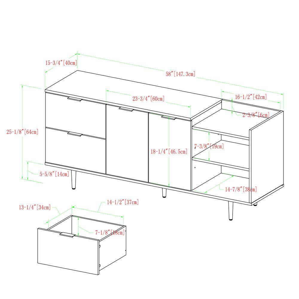 Welwick Designs 58 in. Dark Walnut Wood TV Stand with 2 Drawer Fits TVs Up to 64 in. with Storage Doors HD8107