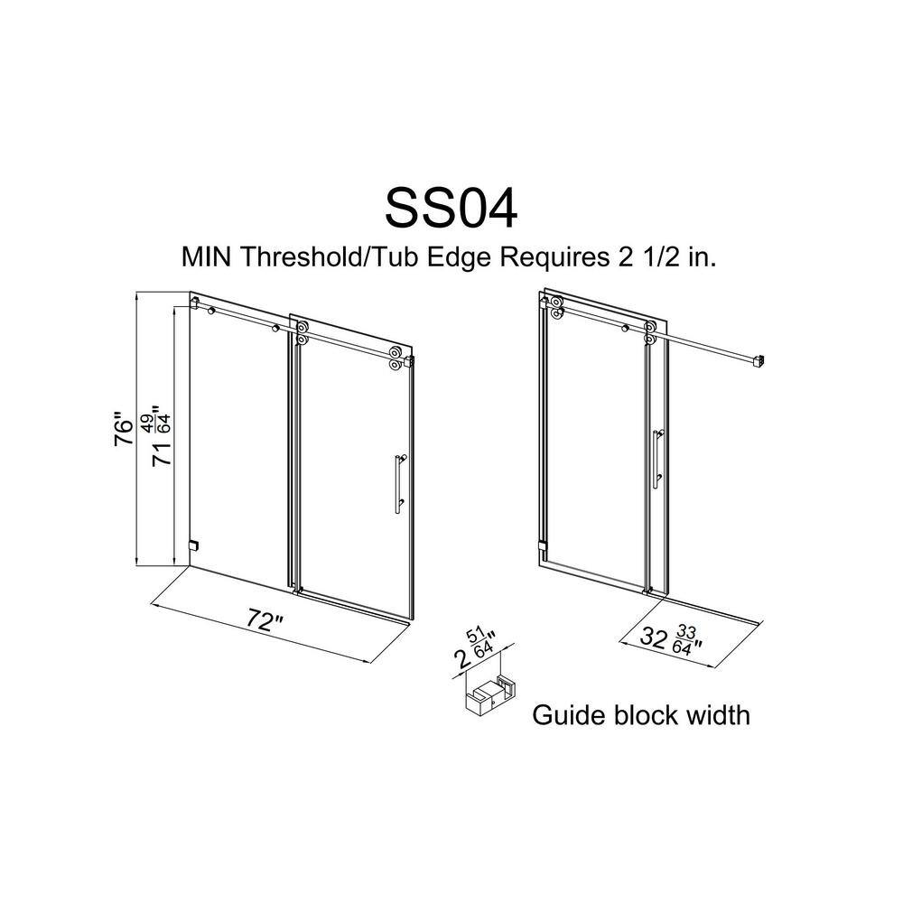 MCOCOD 72 in. W x 76 in. H Single Sliding Frameless Shower Door in Matte Black with Smooth Sliding and 38 in. (10 mm) Glass SS04-72x76-BL