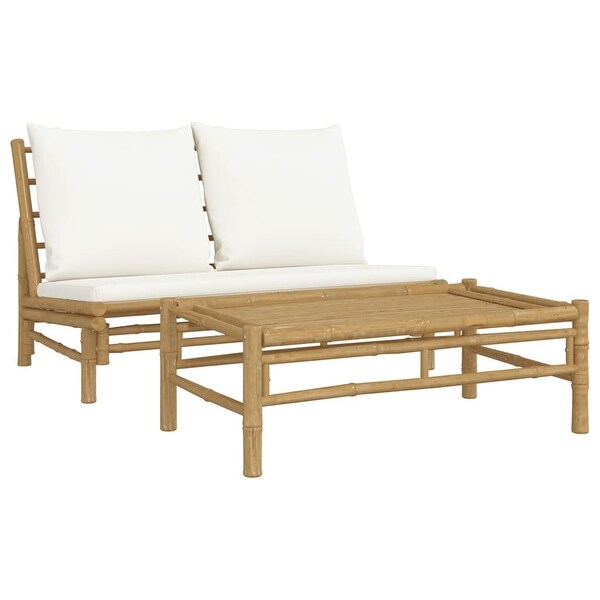 vidaXL Patio Bench with Cream White Cushions Bamboo