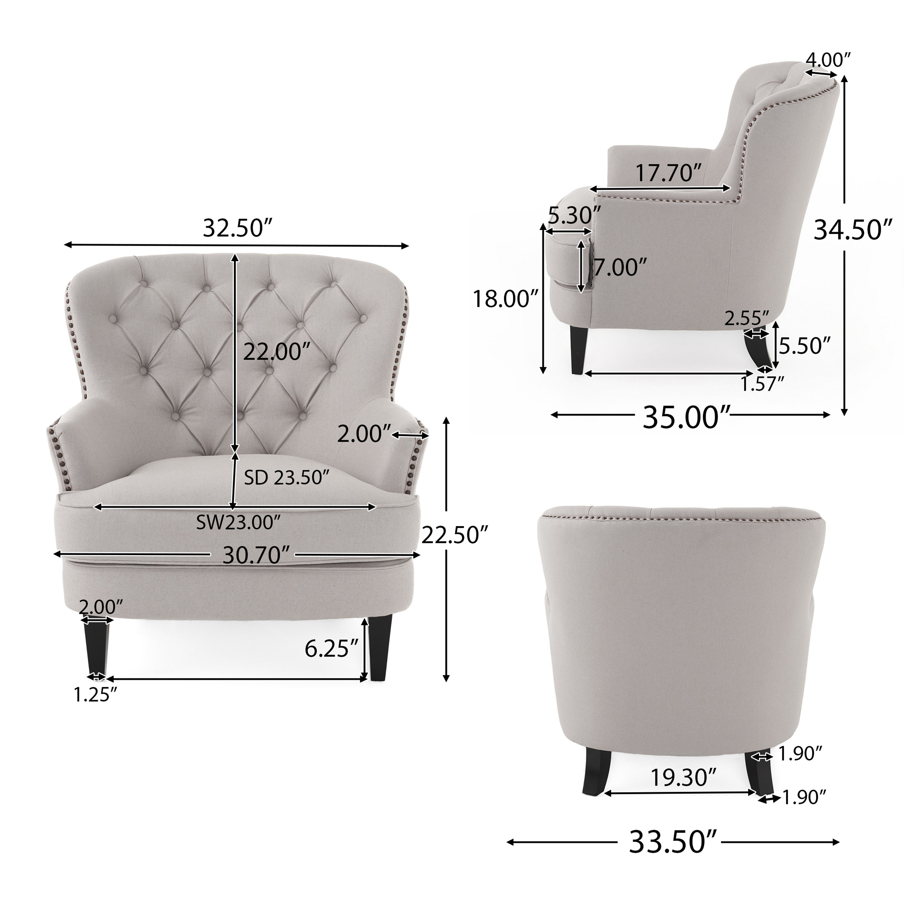 Teton Button Tufted Upholstered Club Chair With Footstool