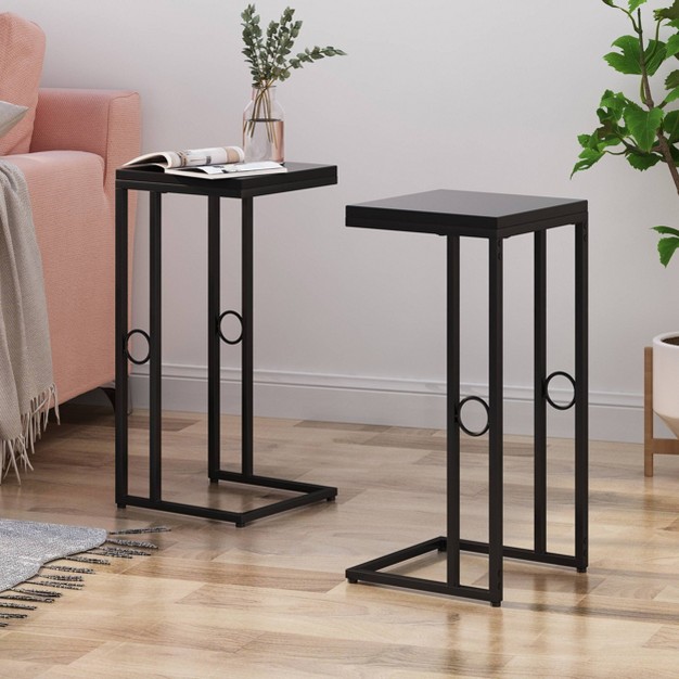 Set Of 2 Bader Modern C shaped Side Table Black Christopher Knight Home